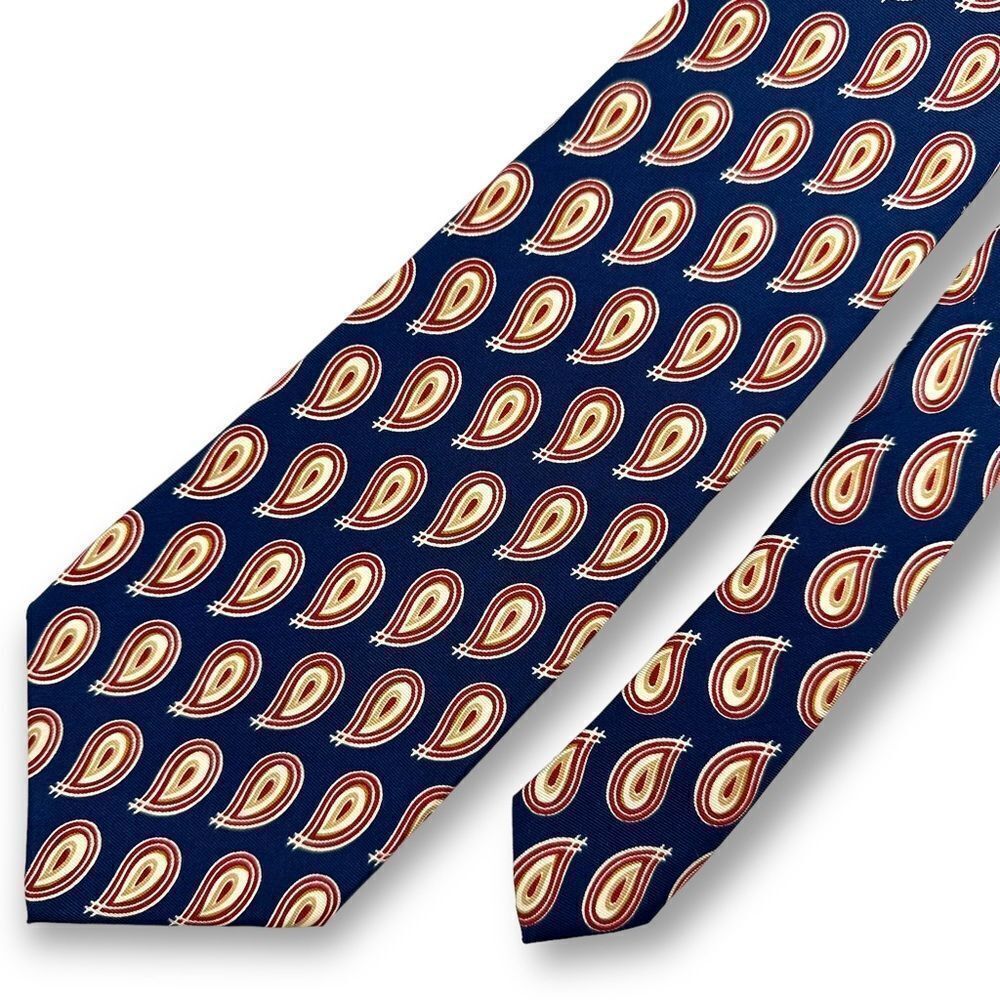 Eddie Bauer navy with red & gold teardrop print 100% silk tie‎